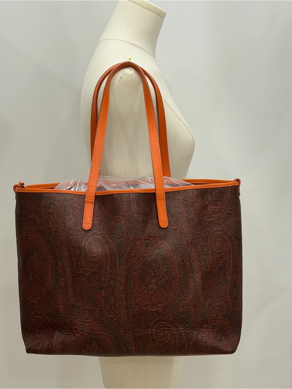 Etro Paisley Coated Canvas Tote w/ Pochette Orange Trim